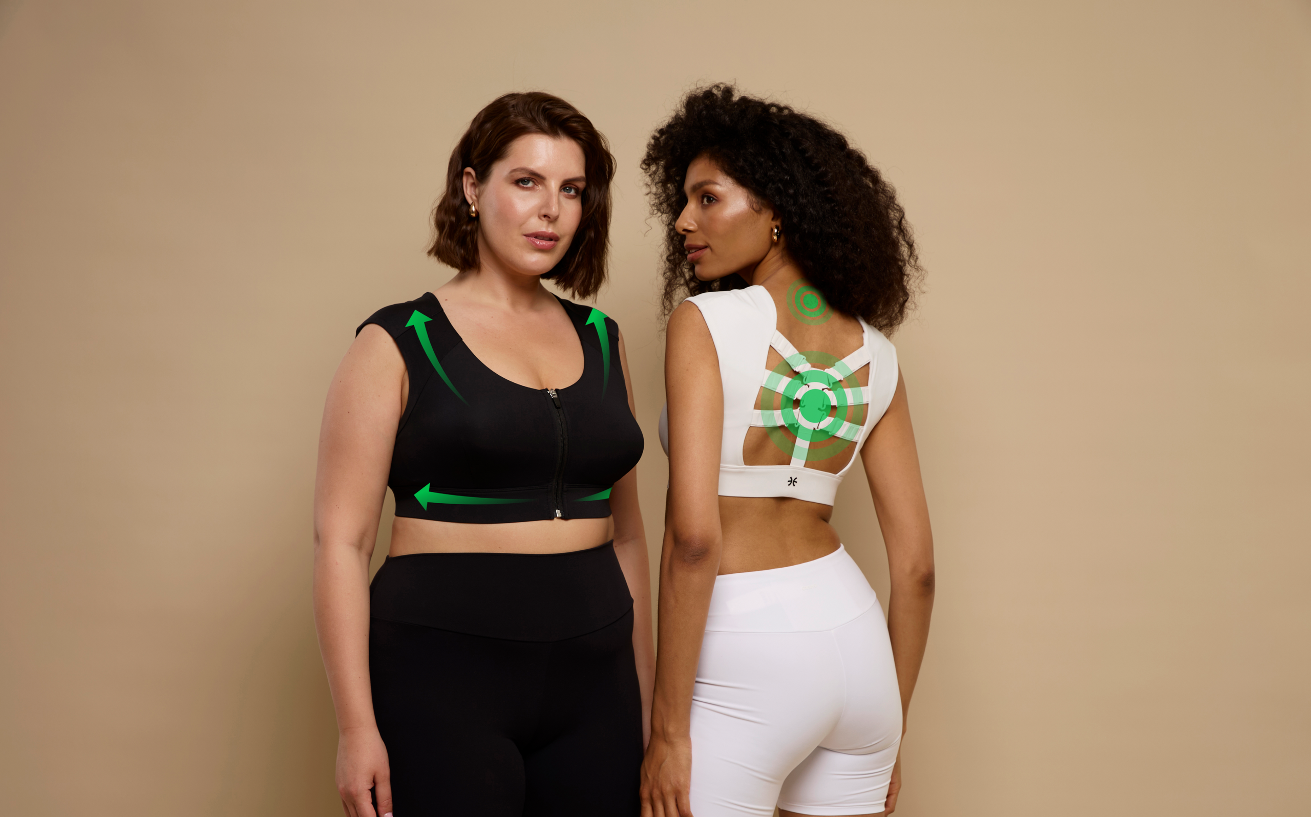 Black and white Etalon Posture Improving Bras with the benefits of back alignment and support.