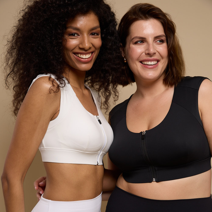Black and white Etalon posture bras with comfortable back support.