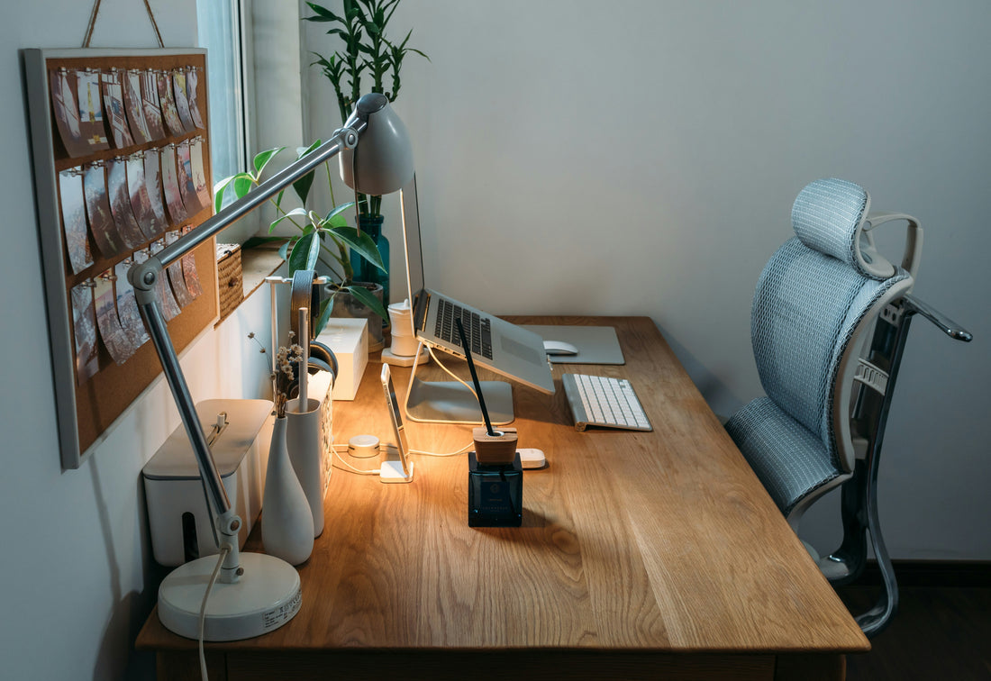an ergonomic posture supporting work from home desk setup