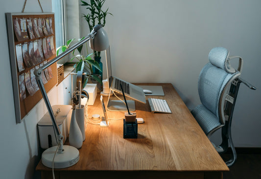an ergonomic posture supporting work from home desk setup