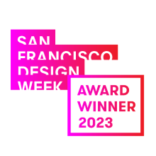 2023 San Francisco Design Award Winner badge awarded to the Etalon posture bra for innovative posture correction technology.